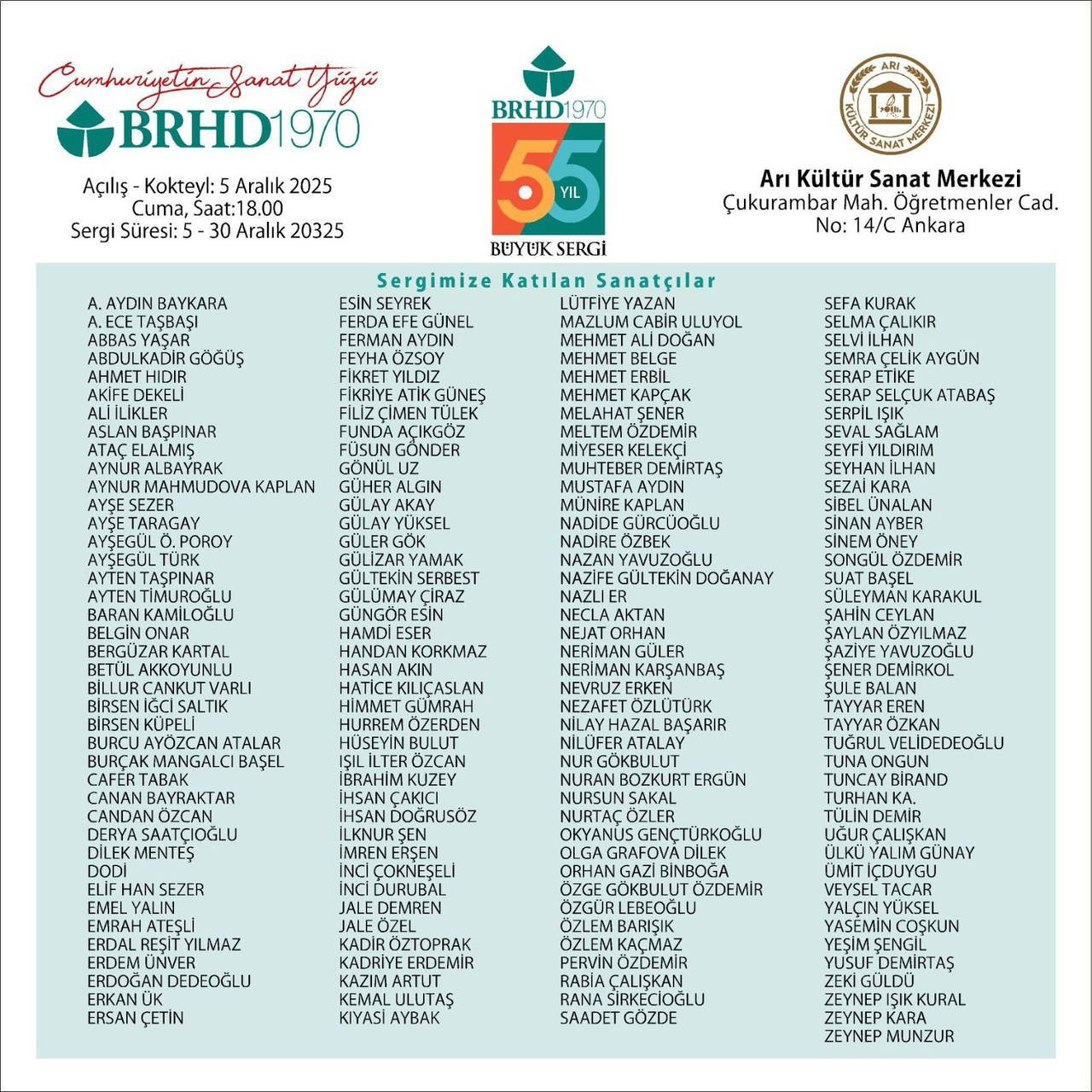 Cumhuriyetin Sanat Yüzü: BRHD 55. Yıl Büyük Sergisi Ankara'da