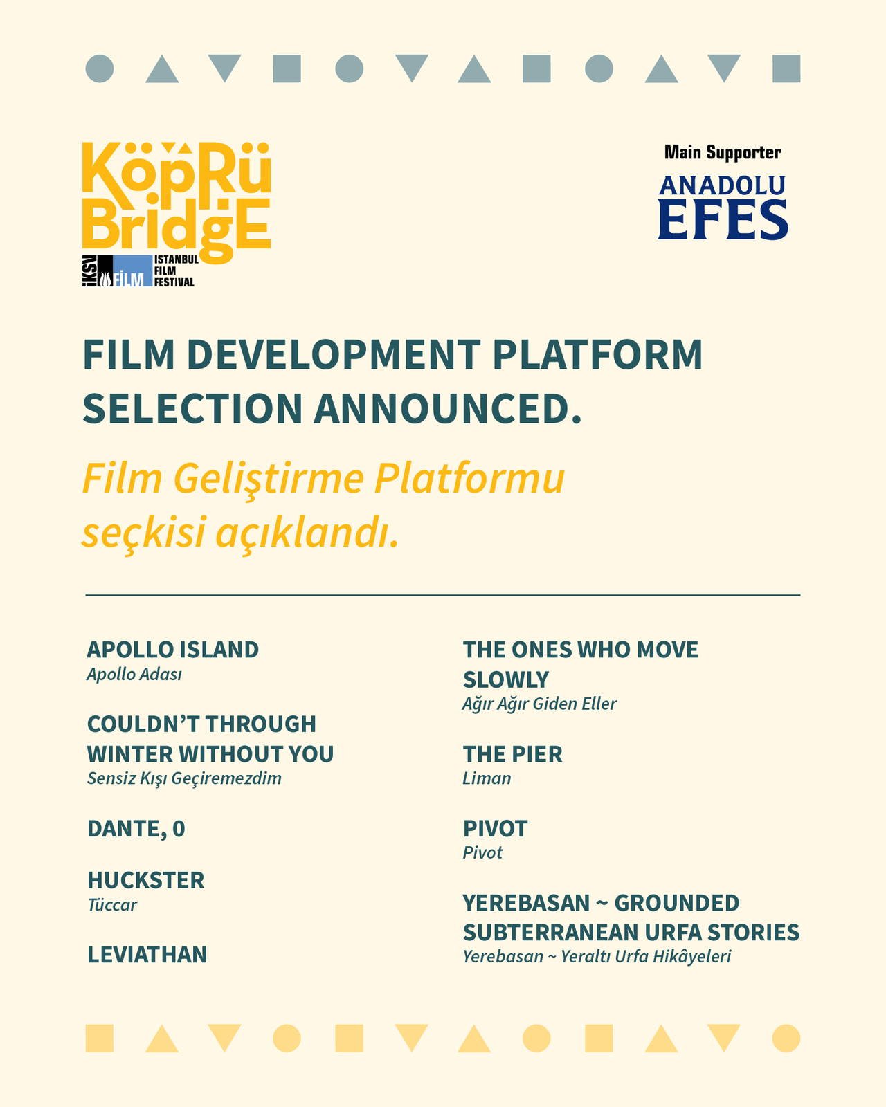 Köprüde Buluşmalar 2024: Film Geliştirme Platformu Seçkisi ve Eğitim Programı